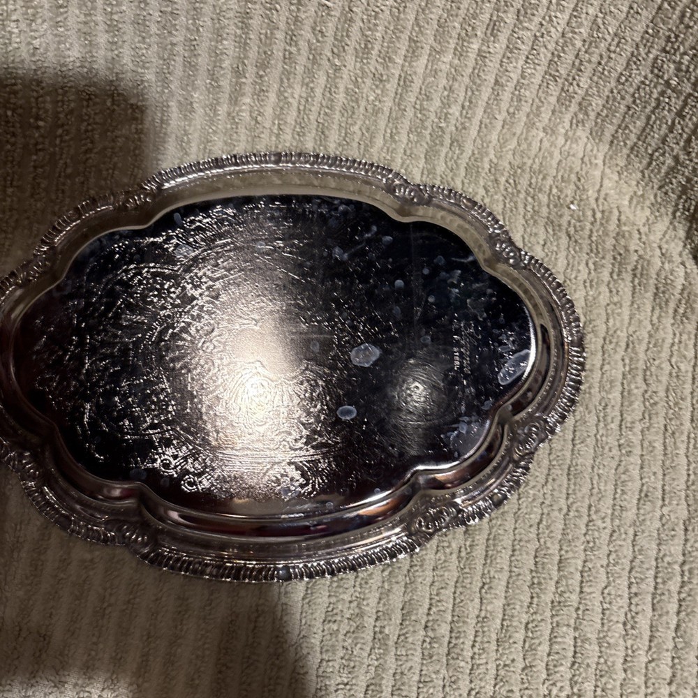 Vintage Oval Ornate Etched Small Serving Platter
