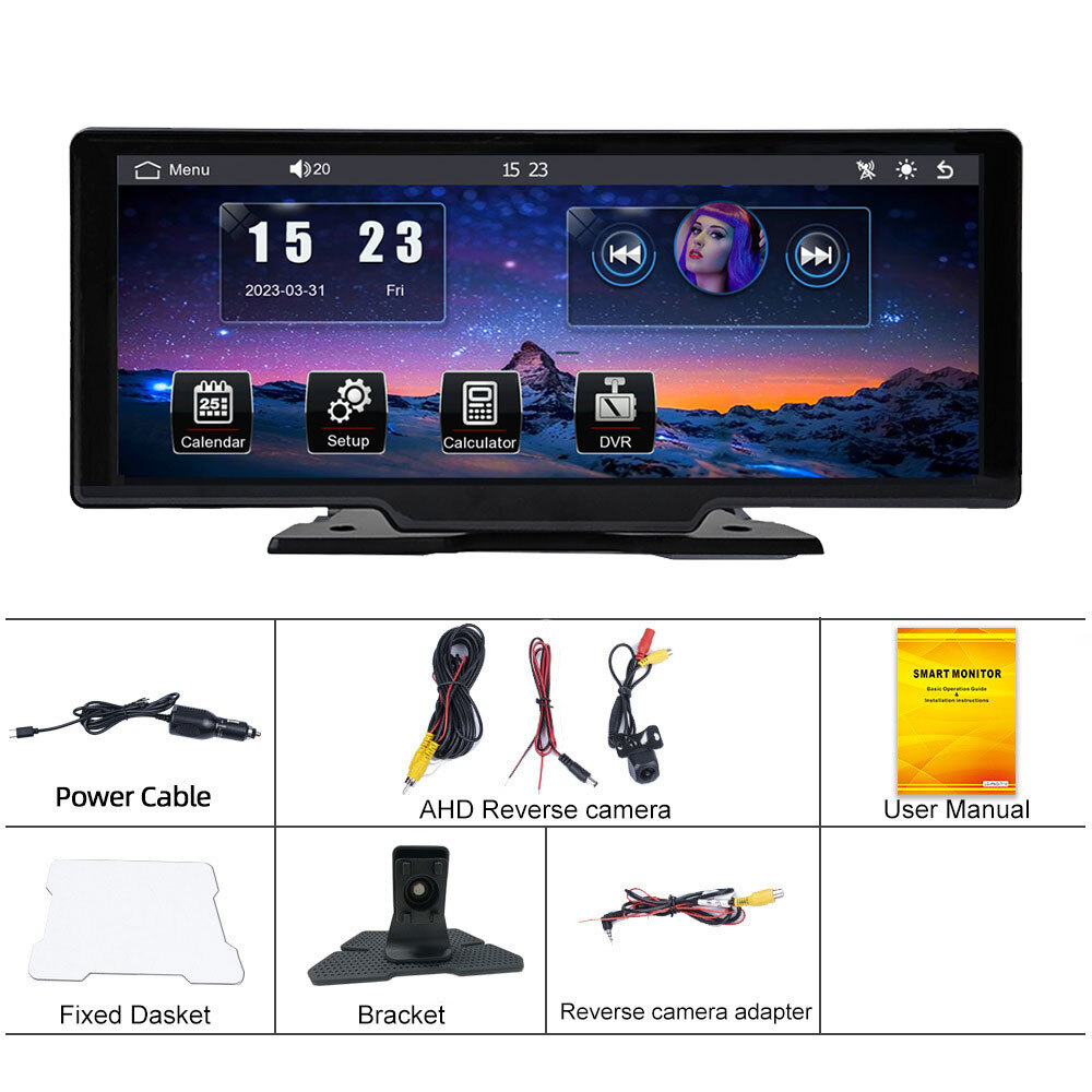10.26" Widescreen DVR Android Auto HD Portable Apple Carplay Navigation+Dash Cam