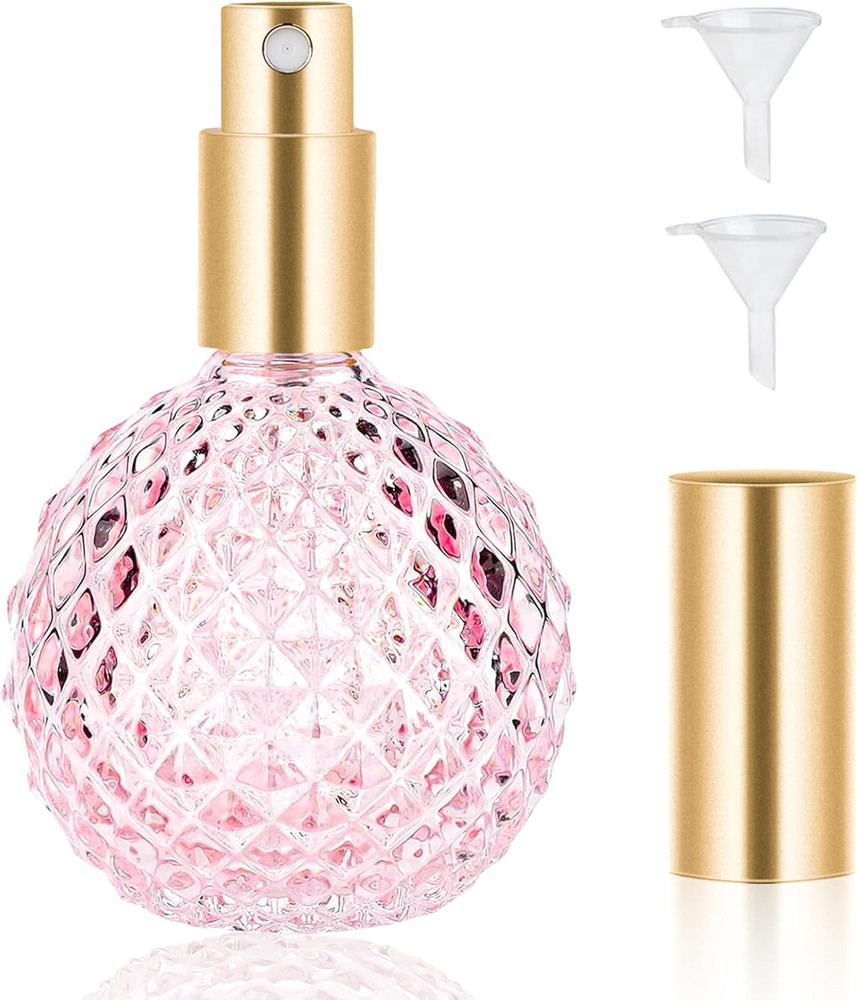 Pink Vintage Perfume Bottles Empty, 3.4oz 100ml Refillable Glass Perfume Atomize