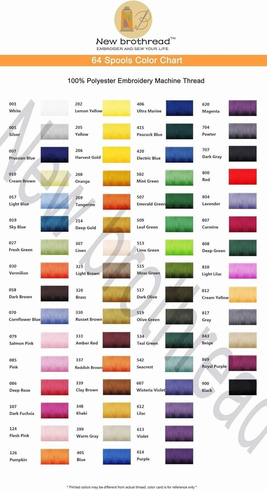Professional 64 Spool Polyester Embroidery Thread Kit - 1100Y, Tangle-Free