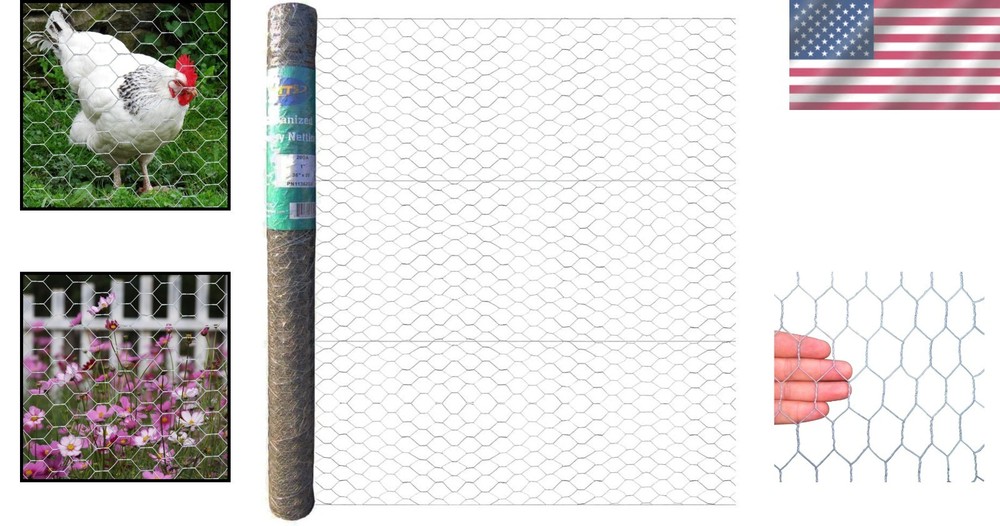 Versatile 20GA Galvanized Hexagonal Chicken Wire - 36'' x 25' for Enclosures