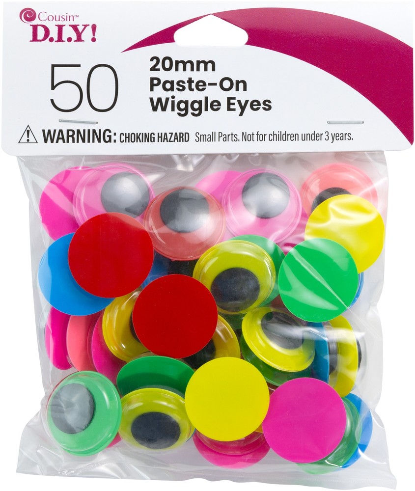 CousinDIY Paste-On Wiggle Eyes 20mm 50/Pkg-Black - 3 Pack