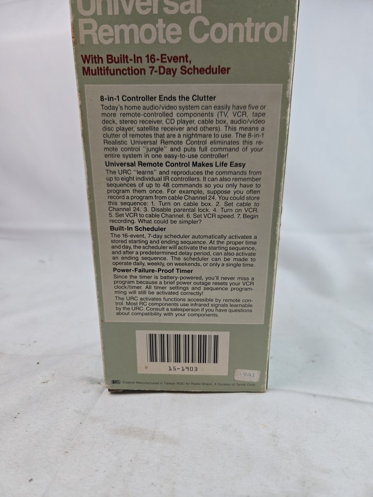 VINTAGE Realistic Programable 8-in-1 Universal Remote Control 15-1903A -Working!
