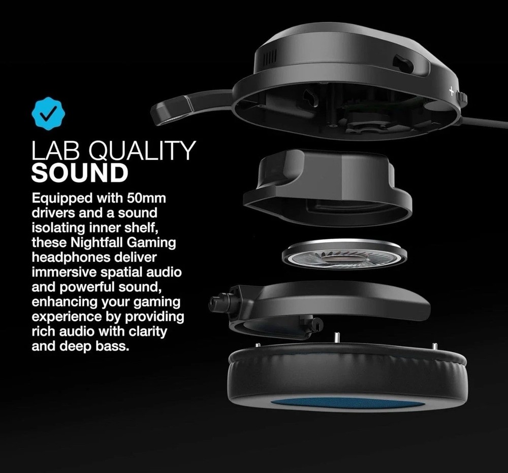 JLab Nightfall Over-Ear Wired Gaming Headset for PS/Mac/XBox/ Switch/Windows
