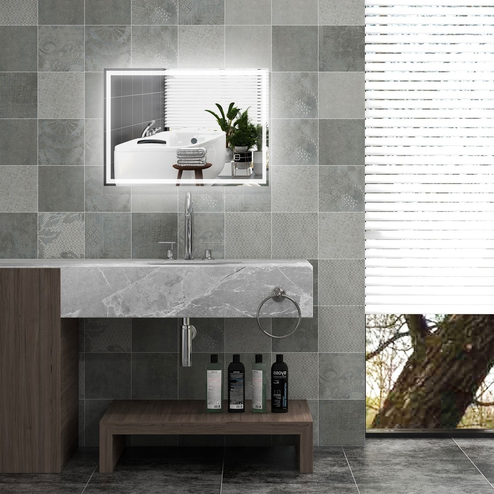 Dimmable Bathroom Mirror with LED Lights, 3 Colors, Memory Function
