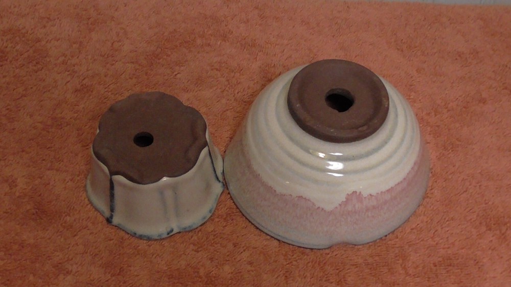 2 Small Stoneware Pottery Planters beautiful shapes and glazing
