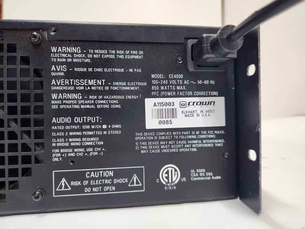 Crown CE4000 2 Channel Professional High Performance Power Amplifier
