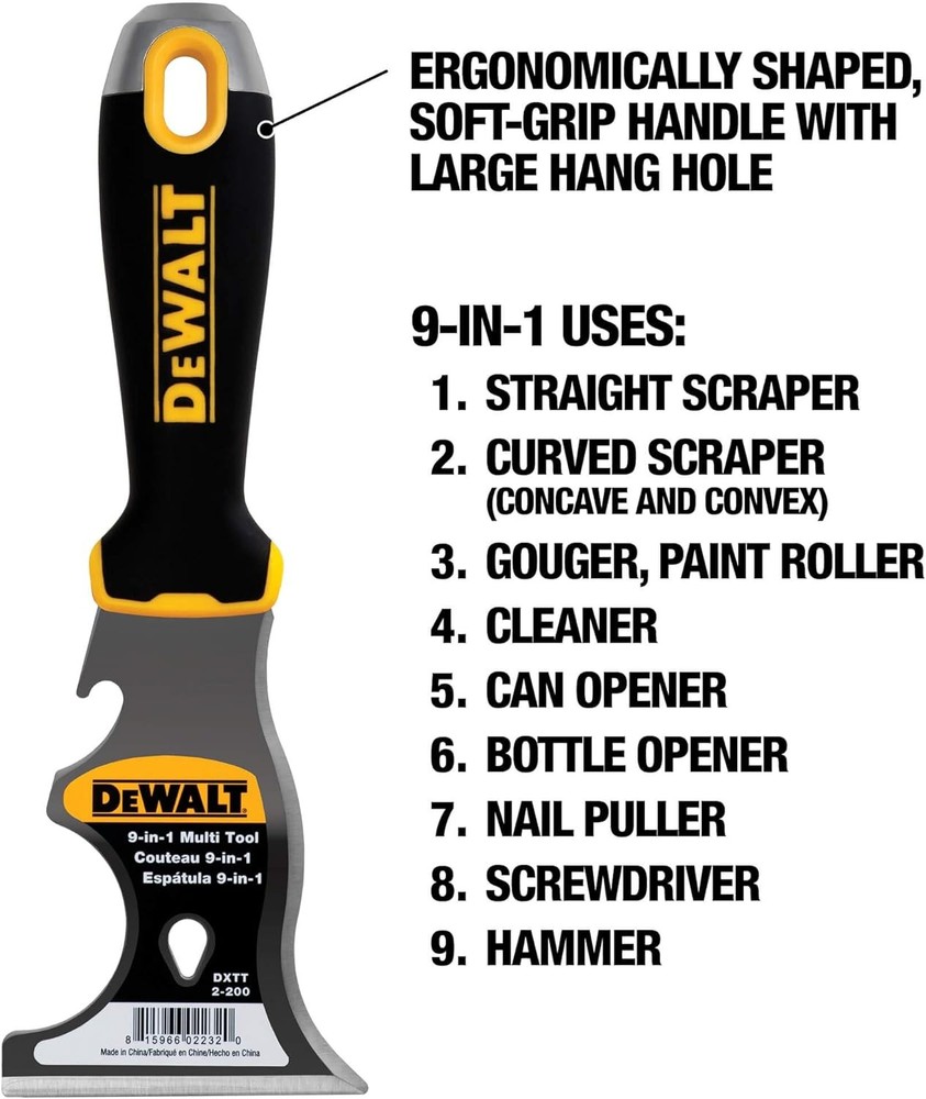 DEWALT 9-in-1 Painter's Tool | Straight Scraper, Curved Scraper, Gouger, Roller