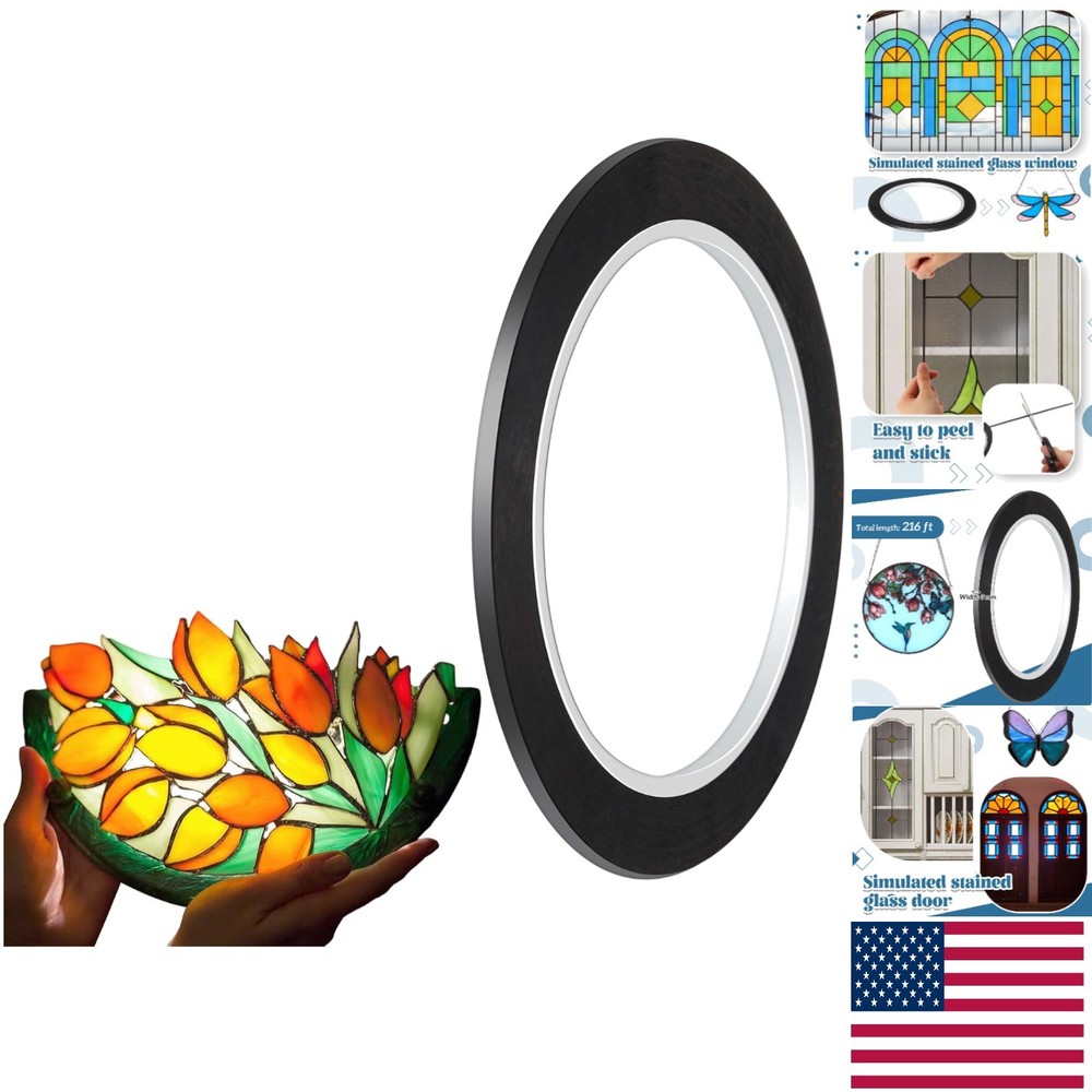 Versatile 216ft Black Thin PET Stained Glass Strips for Creative Window Designs