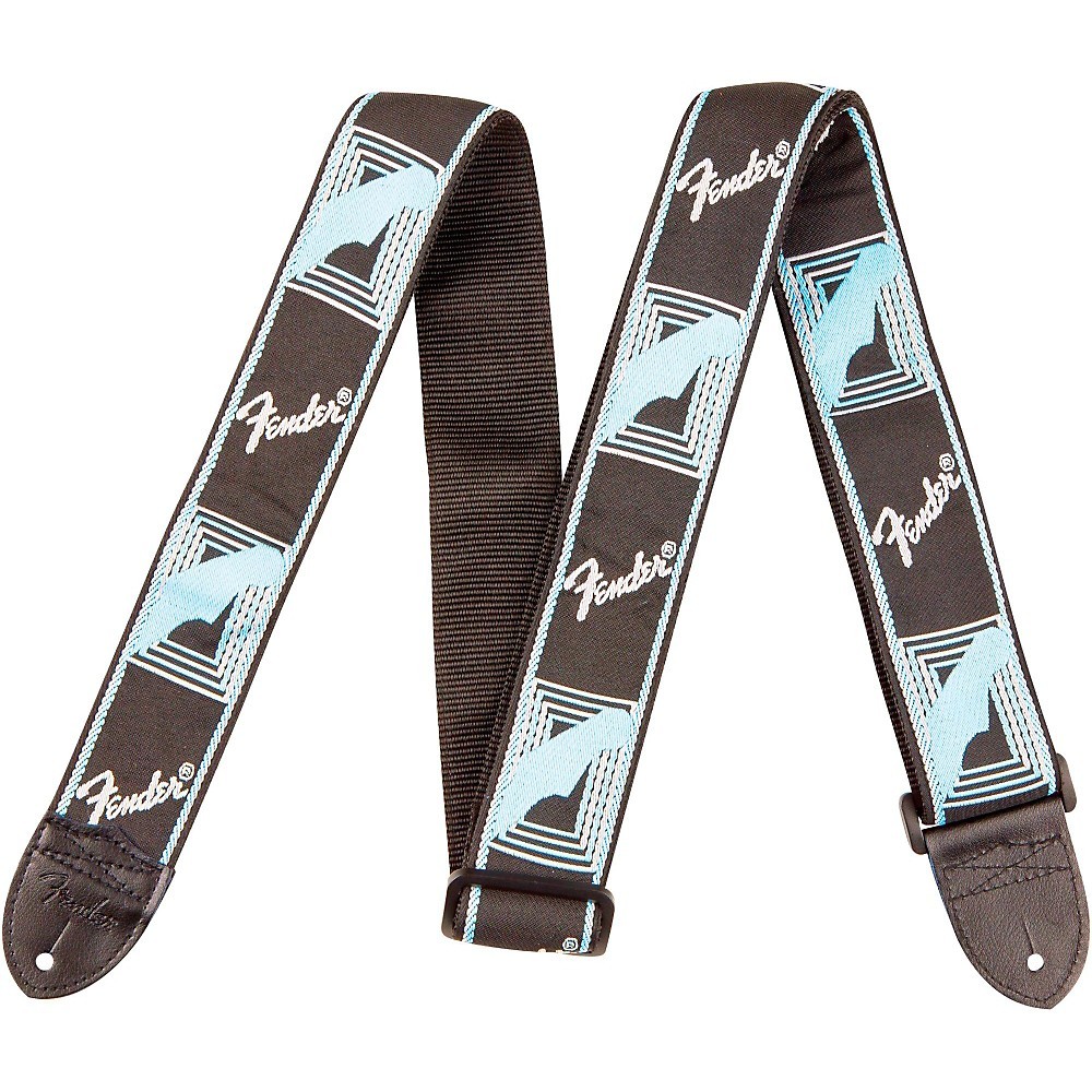 Fender 2" Monogrammed Guitar Strap Black, Light Gray, and Metallic Blue