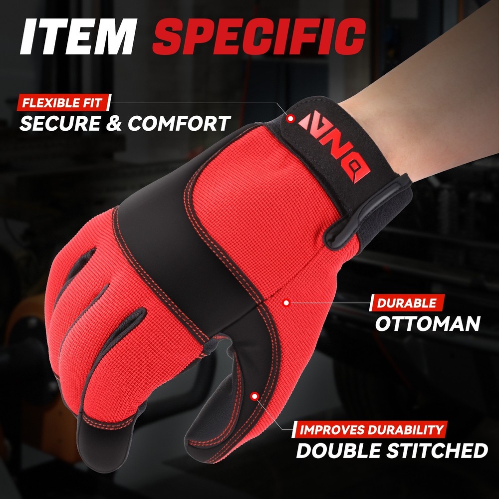 [2 Pair]Multi-Purpose Construction Gardening Utility Mechanic Work Gloves Red