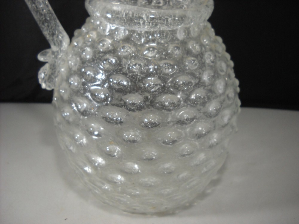 Vintage Clear Crackle Glass with Hobnail Pattern & Applied Handle Pitcher