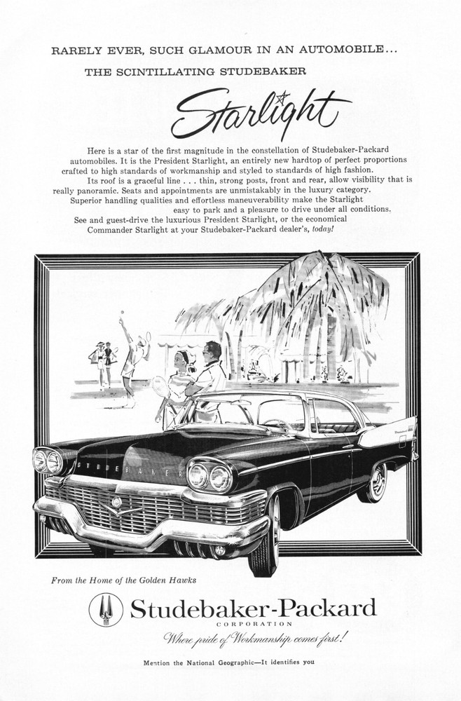 1958 Vintage Print Ad Studebaker-Packard President Starlight