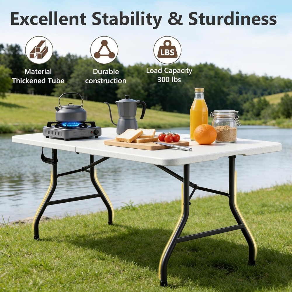 Folding Table, 6 FT Foldable Plastic Table with Carrying Handle