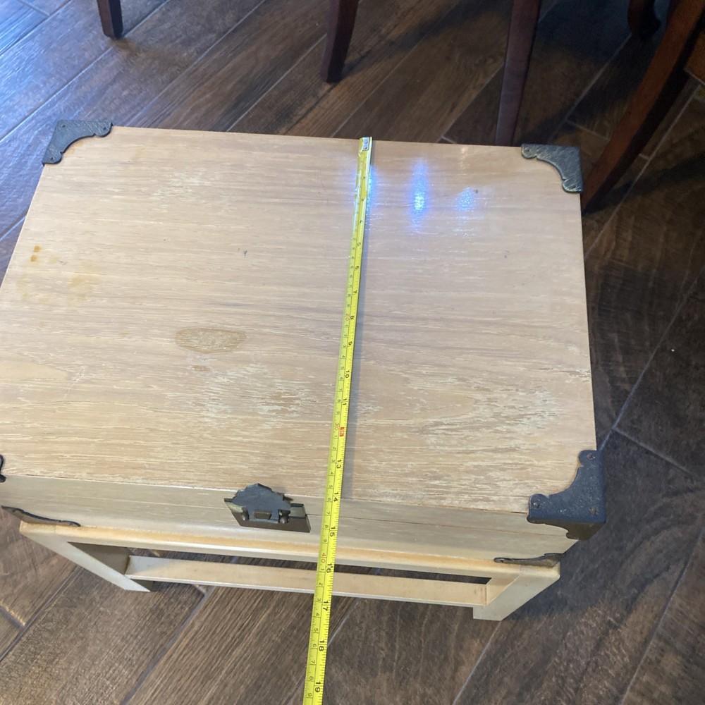 Vintage Solid Wood Chest Box Storage End Table Heavy & Well Made Brass Hardware