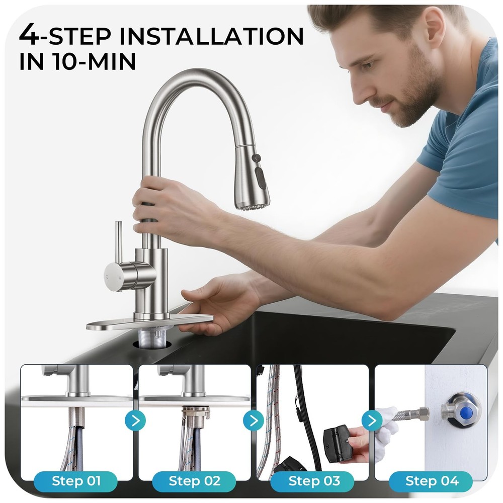Kitchen Faucet with Pull Down Sprayer - Brushed Nickel Single Handle Kitchen ...