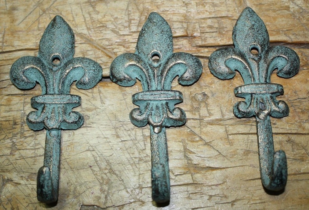 12 Cast Iron Antique Style Rustic Fleur De Lis Coat Hooks Hat Hook Rack Towel #6
