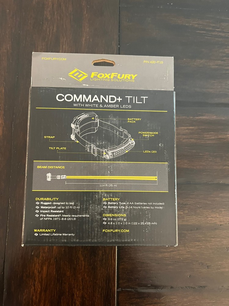 FoxFury Command+ Tilt White LED Headlamp/Helmet Light, Fire and Impact Resist