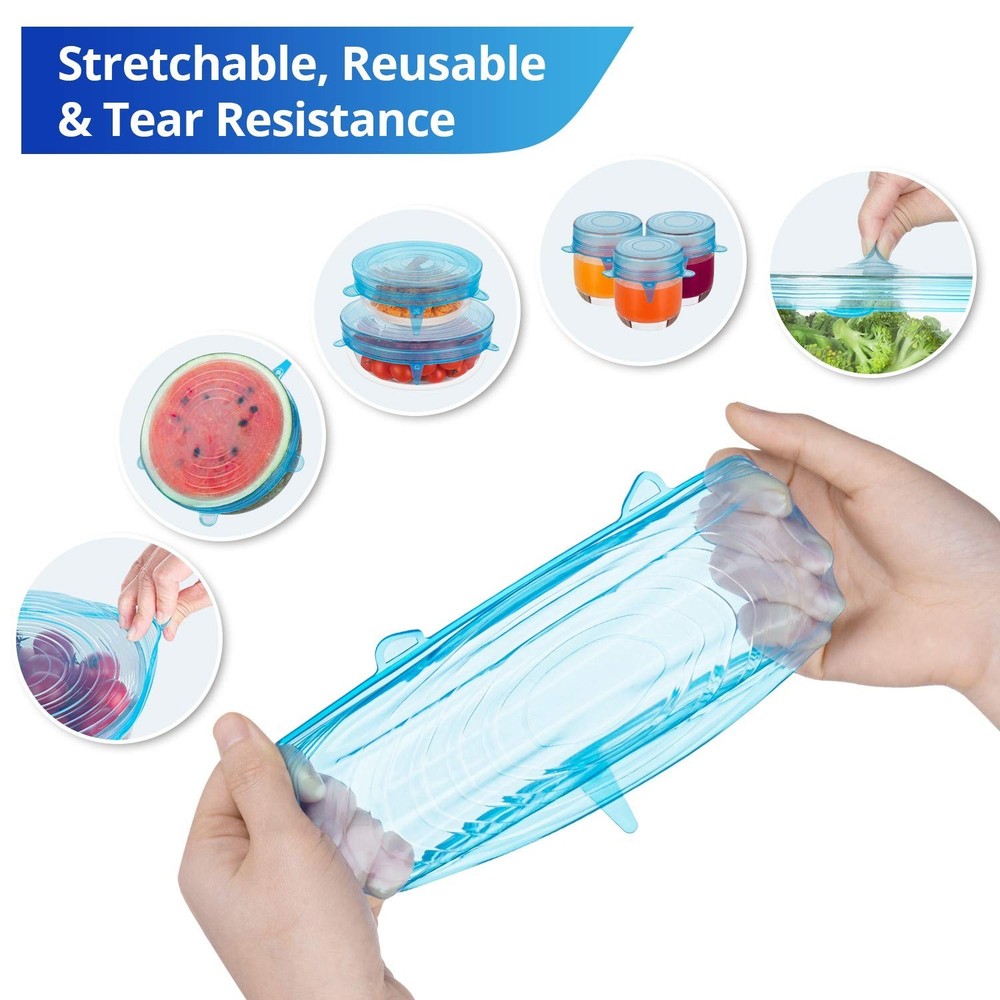 Silicone Stretch Lids, Zero Waste Reusable Silicon Container Lid Covers for L...