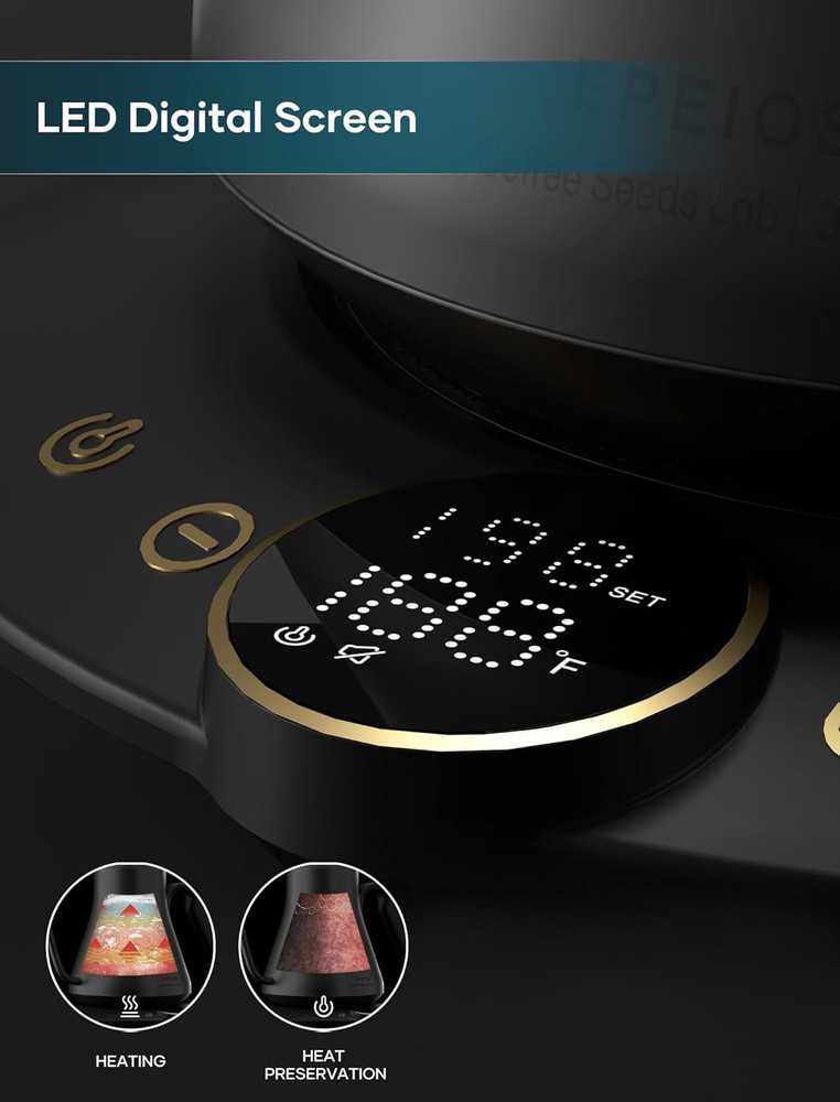 Gooseneck Electric Kettle with ±1℉ Temperature Control for Pour over Coffee & Te