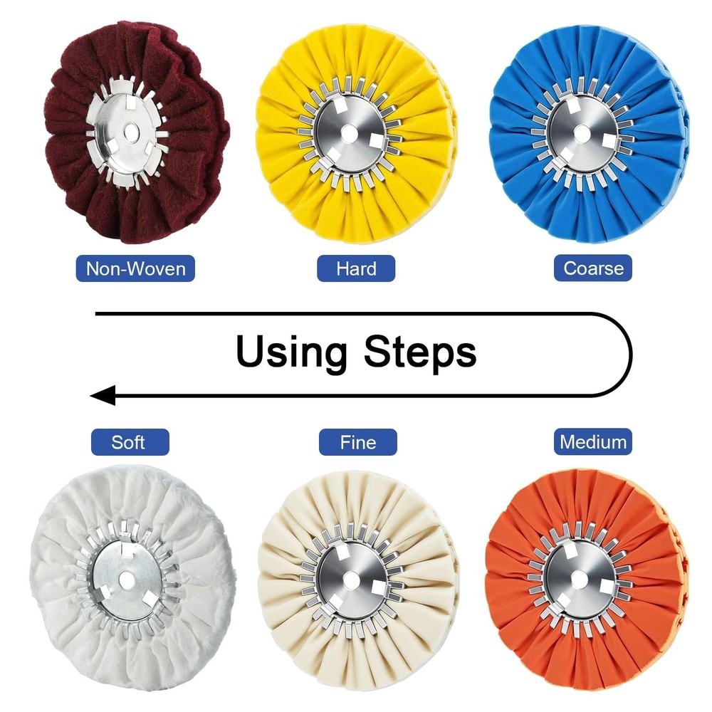 Airway Buffing Wheel Set 7Pc - 8" Diameter, 5/8" Arbor Hole
