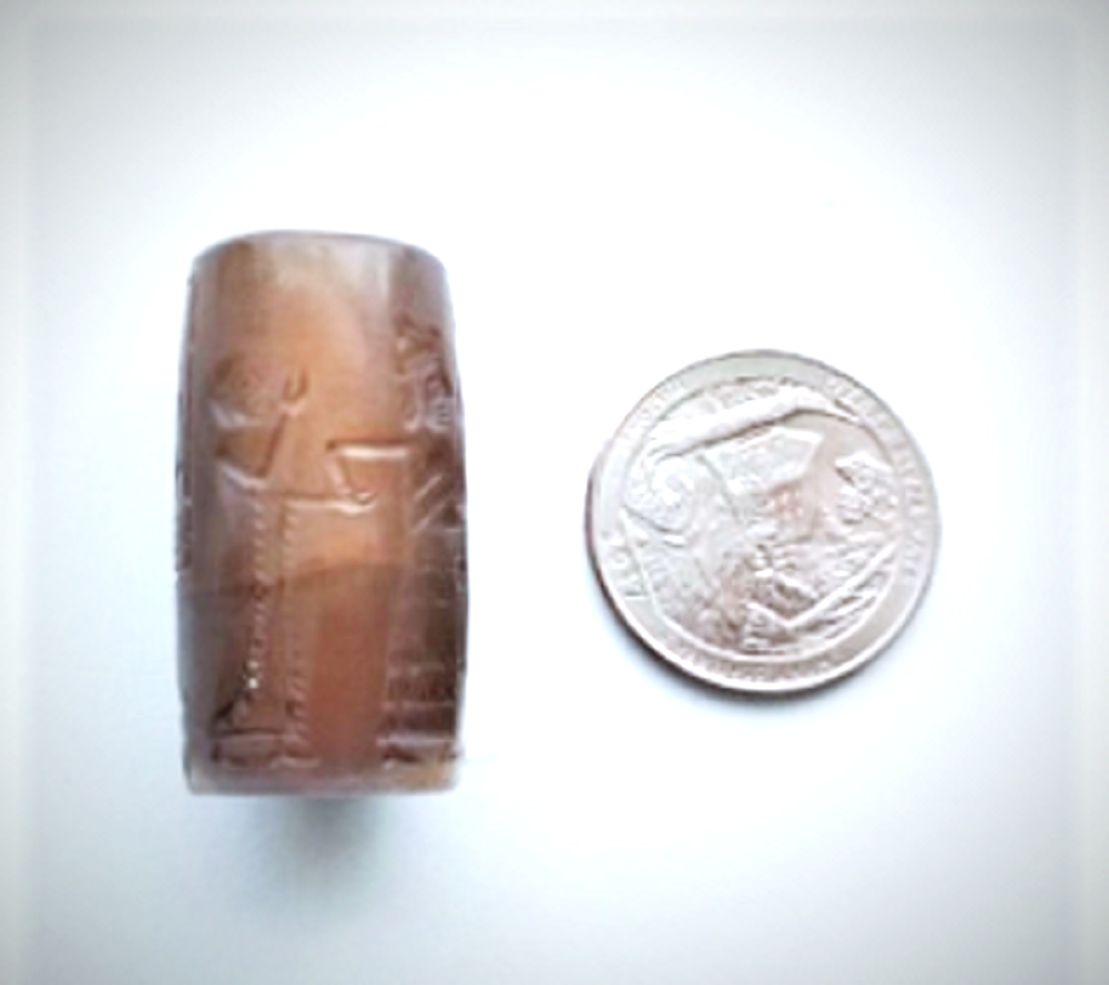Ancient Carved Agate Cylinder Seal w Script 36 mm
