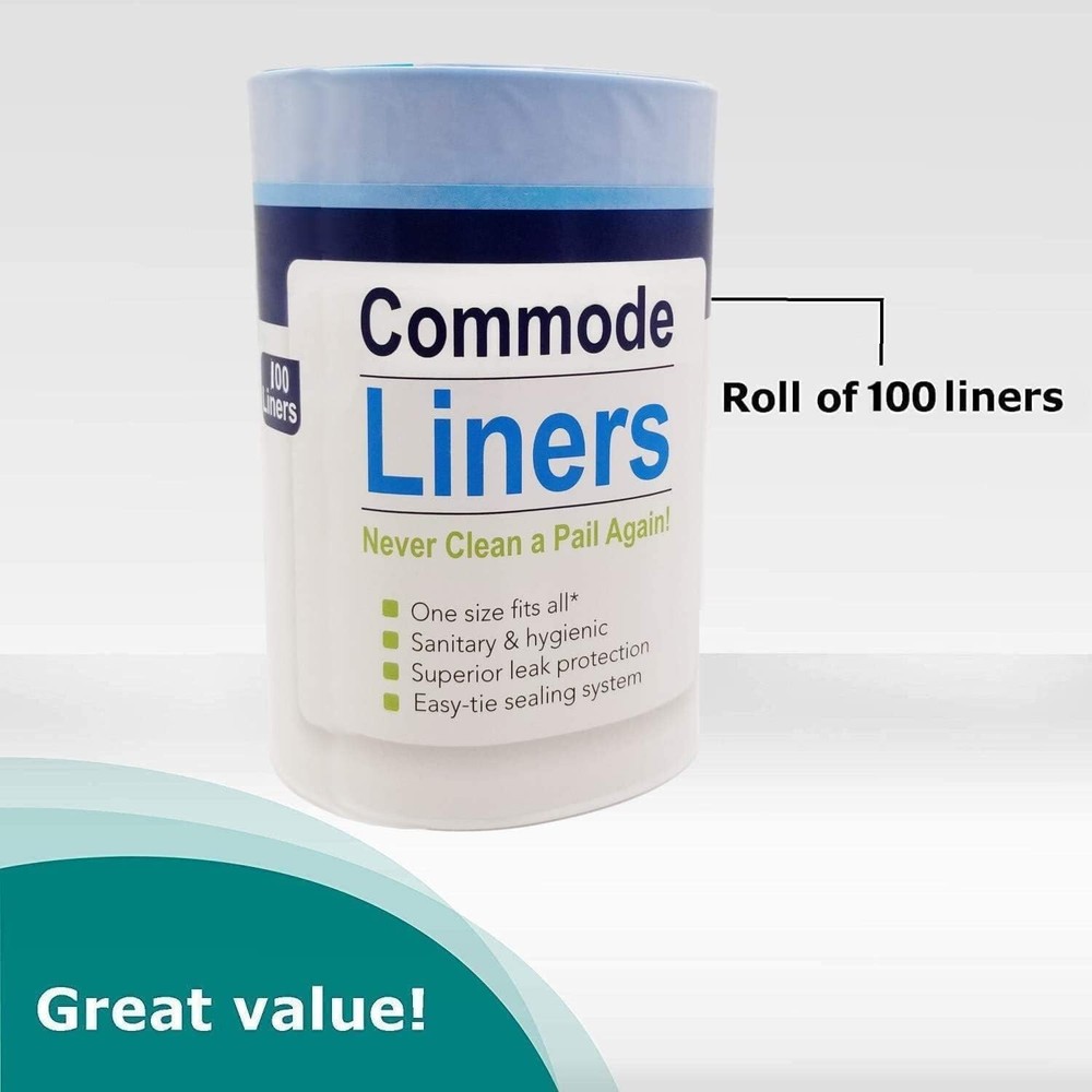 Thick Odor-Free Commode Liners - Fits All Standard Bedside Commodes, Pack of 100