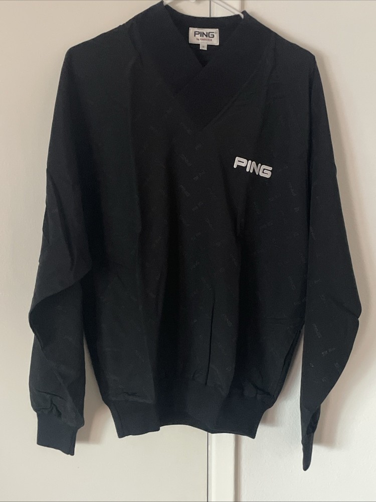 PING Karsten Short-Sleeve Windbreaker Pullover – Size S Black Logo Pattern