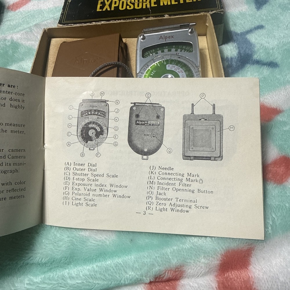 Vintage Alpex Hand Held Exposure light Meter In Box With Paperwork