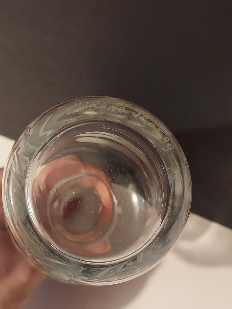 Etched Clear Glass Bottle Marked Murano