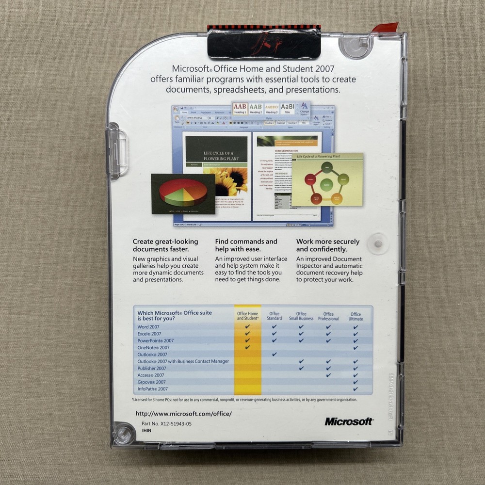 Microsoft Office Home & Student 2007 CD-ROM & Key Word Excel PowerPoint OneNote