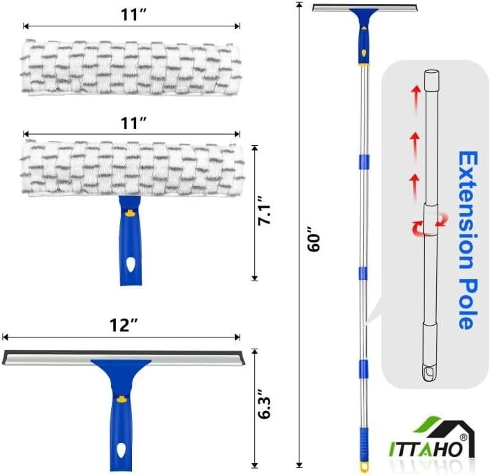 Extendable Window Cleaner with Stainless Steel Pole