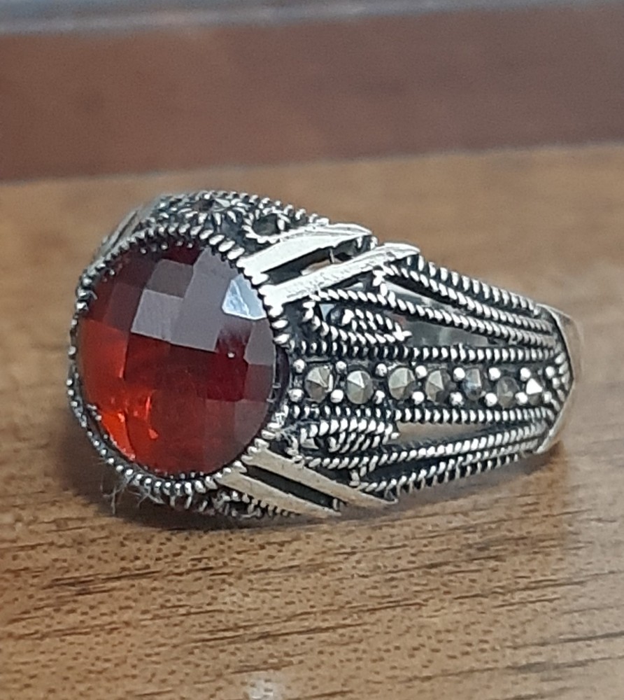 MENS 925 SILVER RING Red Tourmaline Solitaire Ruby Sterling Ring $