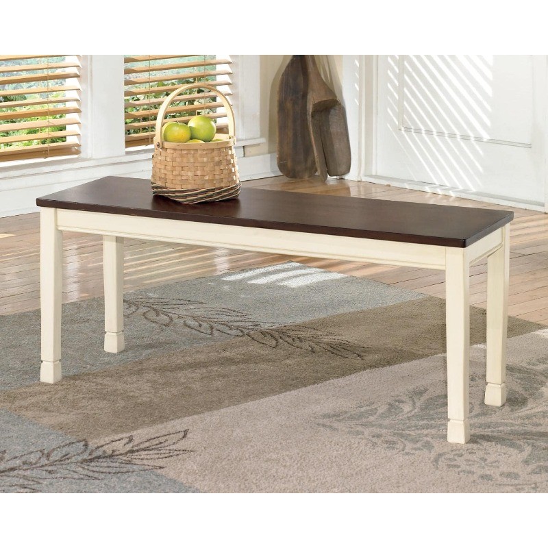 Whitesburg Cottage Rectangular Dining Bench, Brown & Antique White