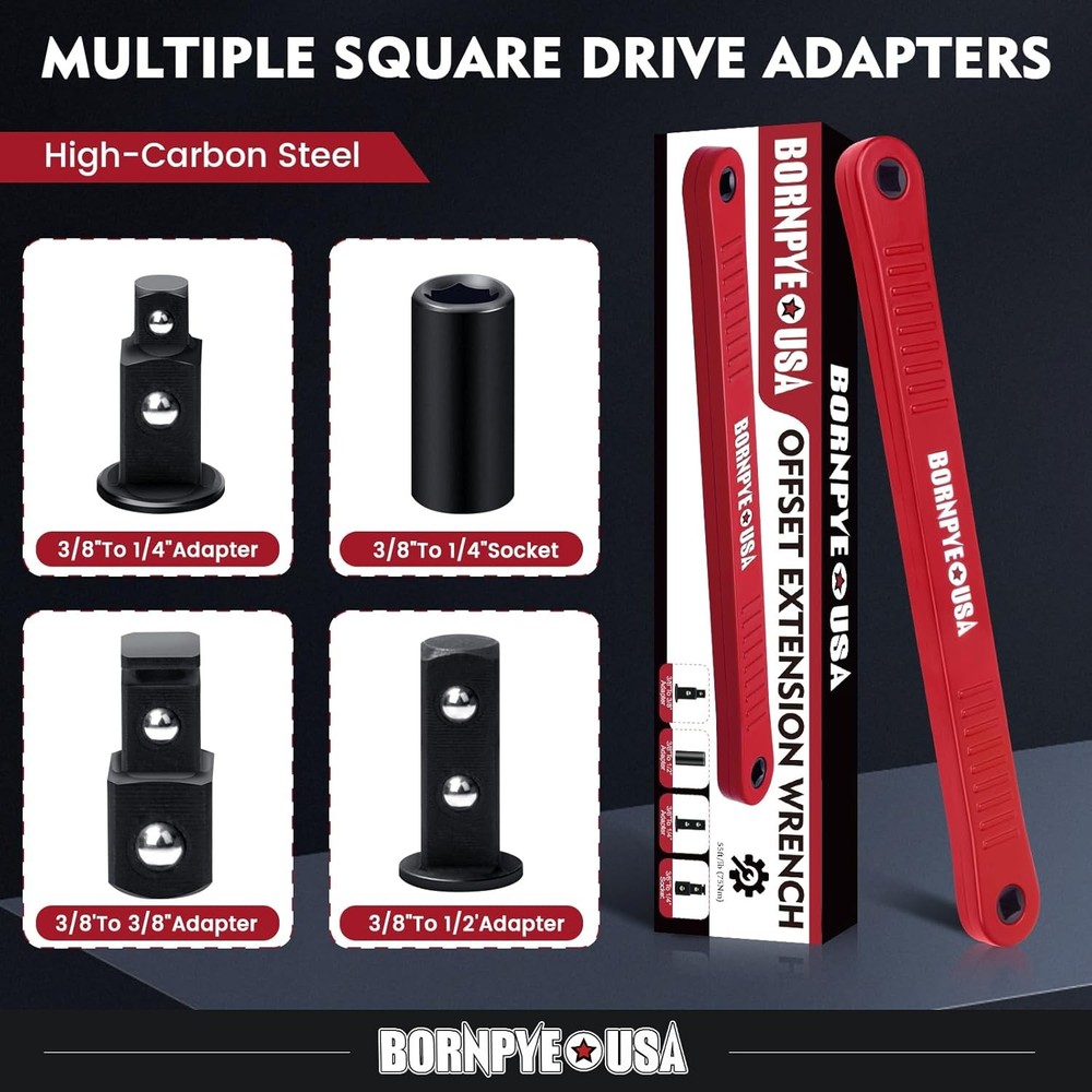 Offset Extension Wrench Set, Impact Ready Socket Extender Tool Red
