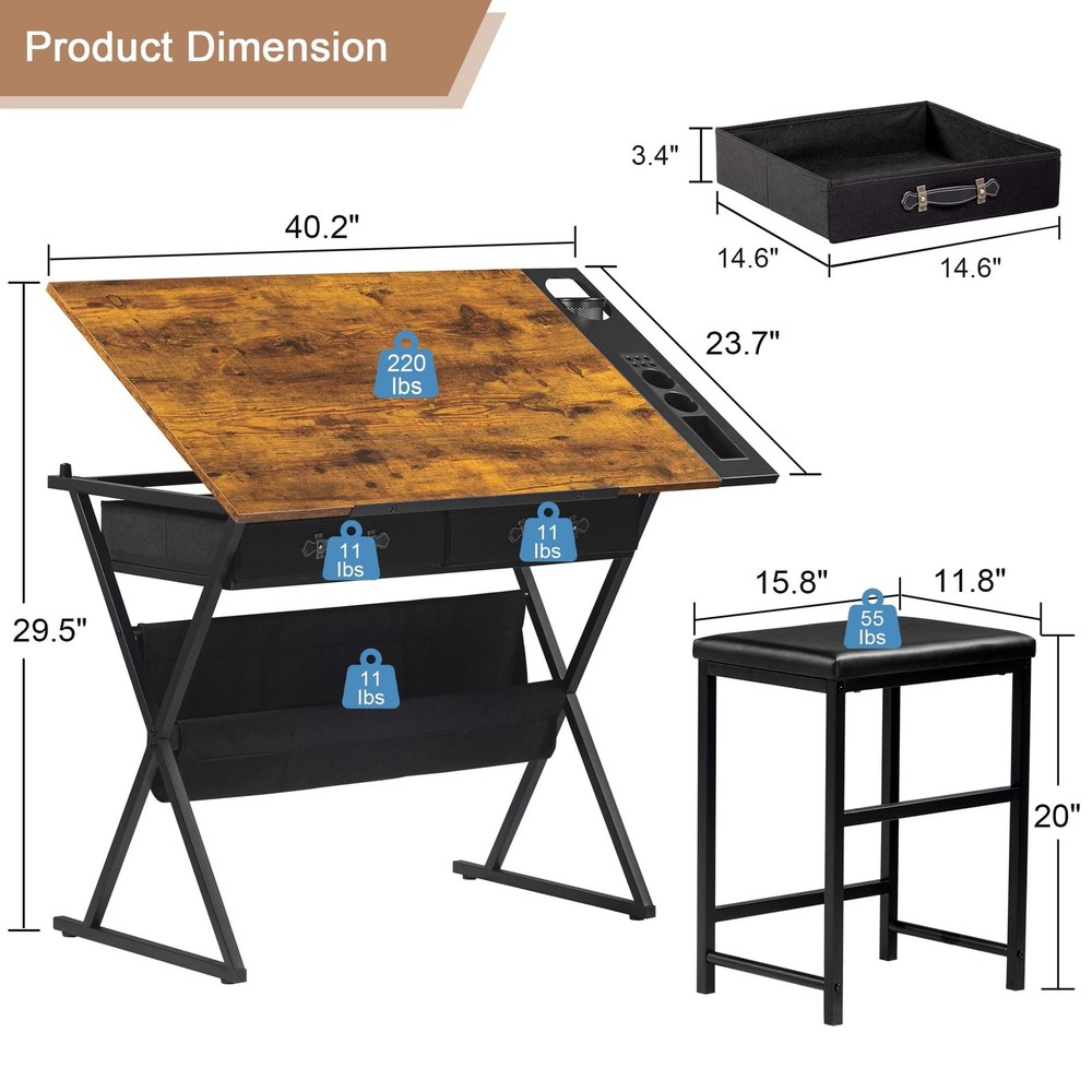 VECELO Drafting Table Art Desk Art Table Adjustable Drawing Table Tilted Tabl...