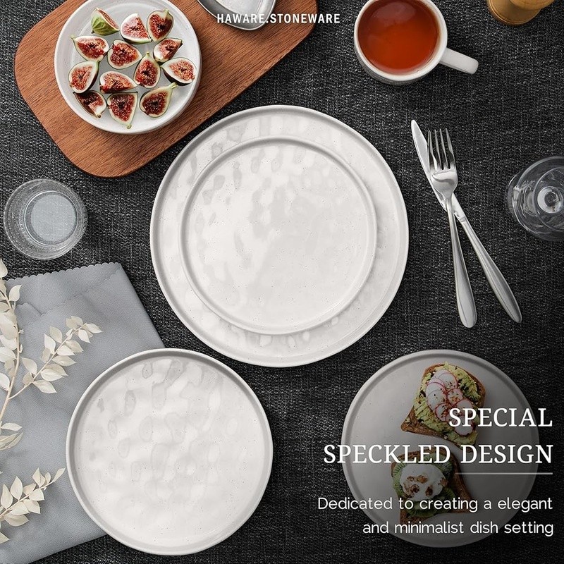12 Piece Cosmos Ripple Stoneware Dinnerware Set Durable Safe Stackable Home Use