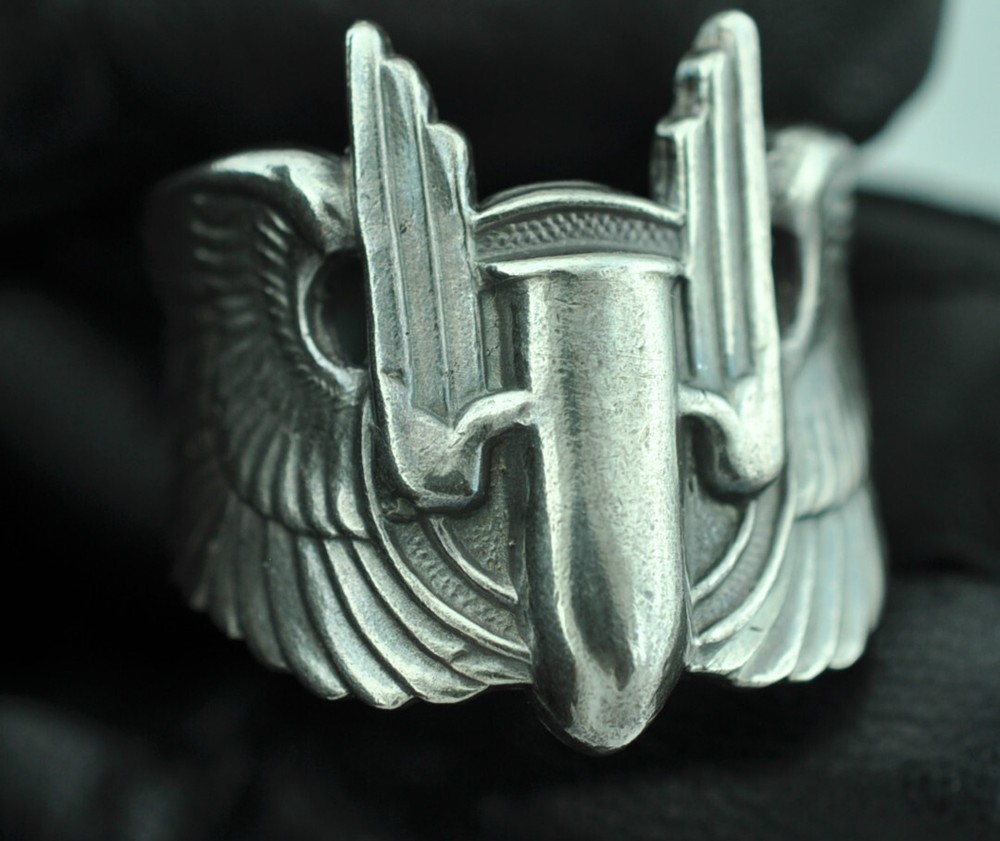 Solid 925 Sterling US Air Gunner Bullet Wings Ring