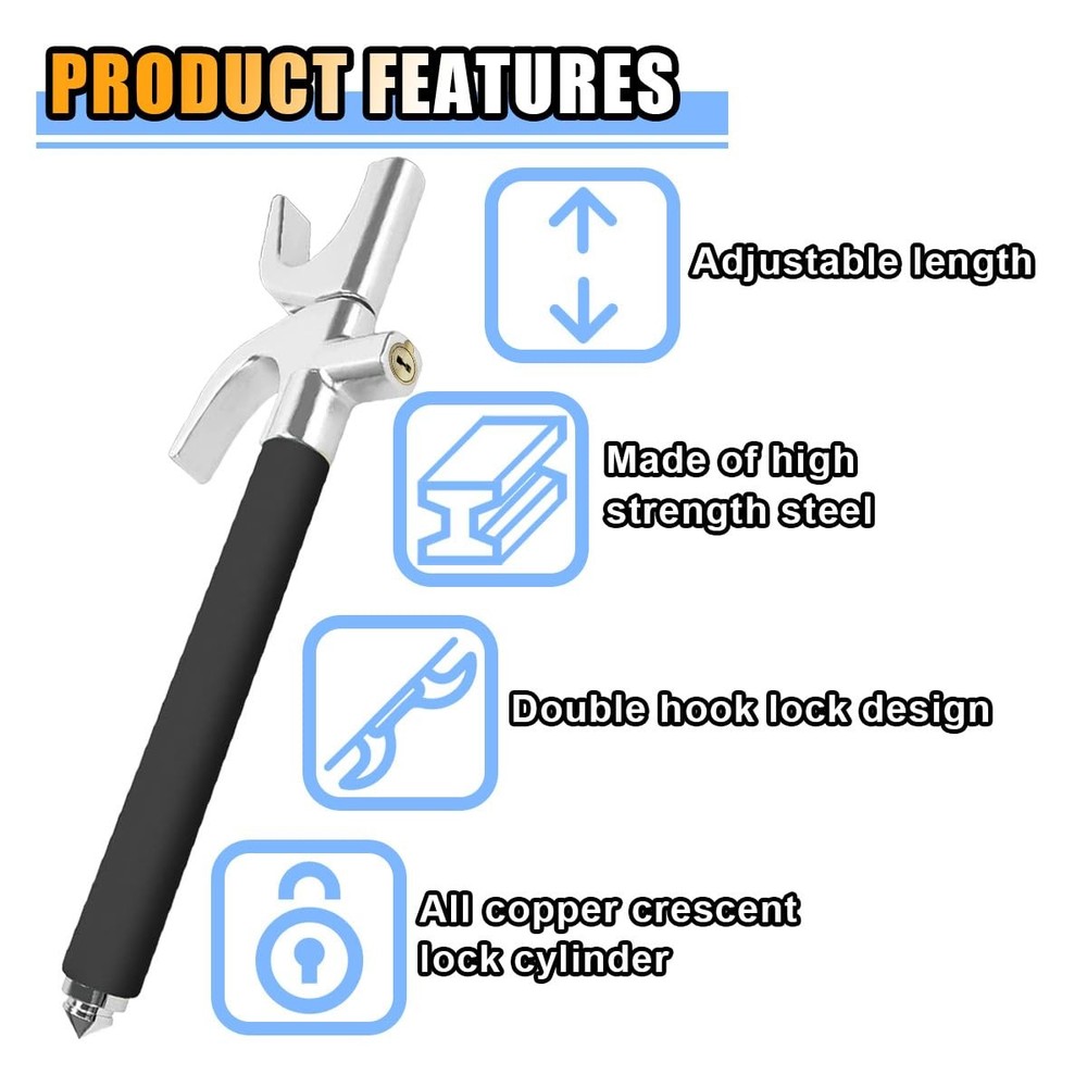 Car Steering Wheel Lock, Security Anti-Theft Device Retractable Black