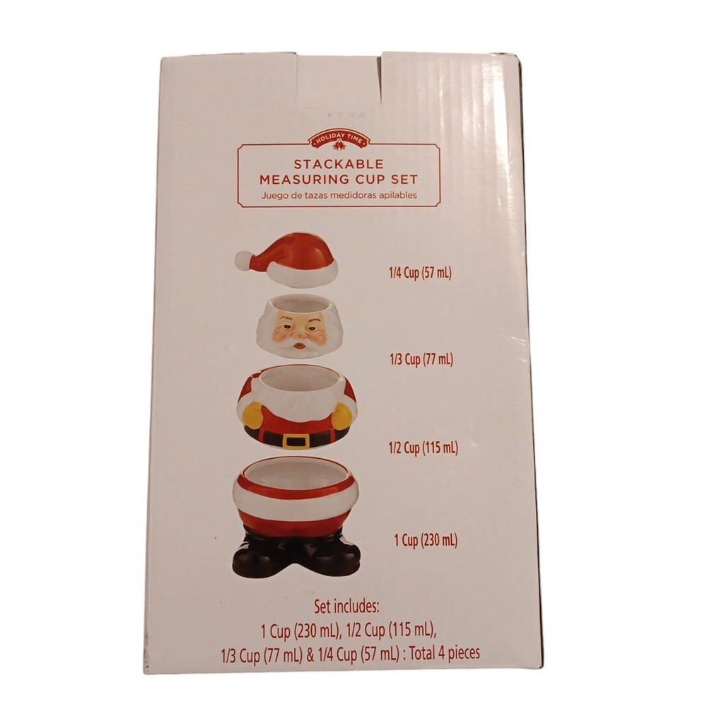 Holiday Time Stackable Measuring Cup Set Santa Claus 1/4c 1/3c 1/2c 1c 4pc NIB