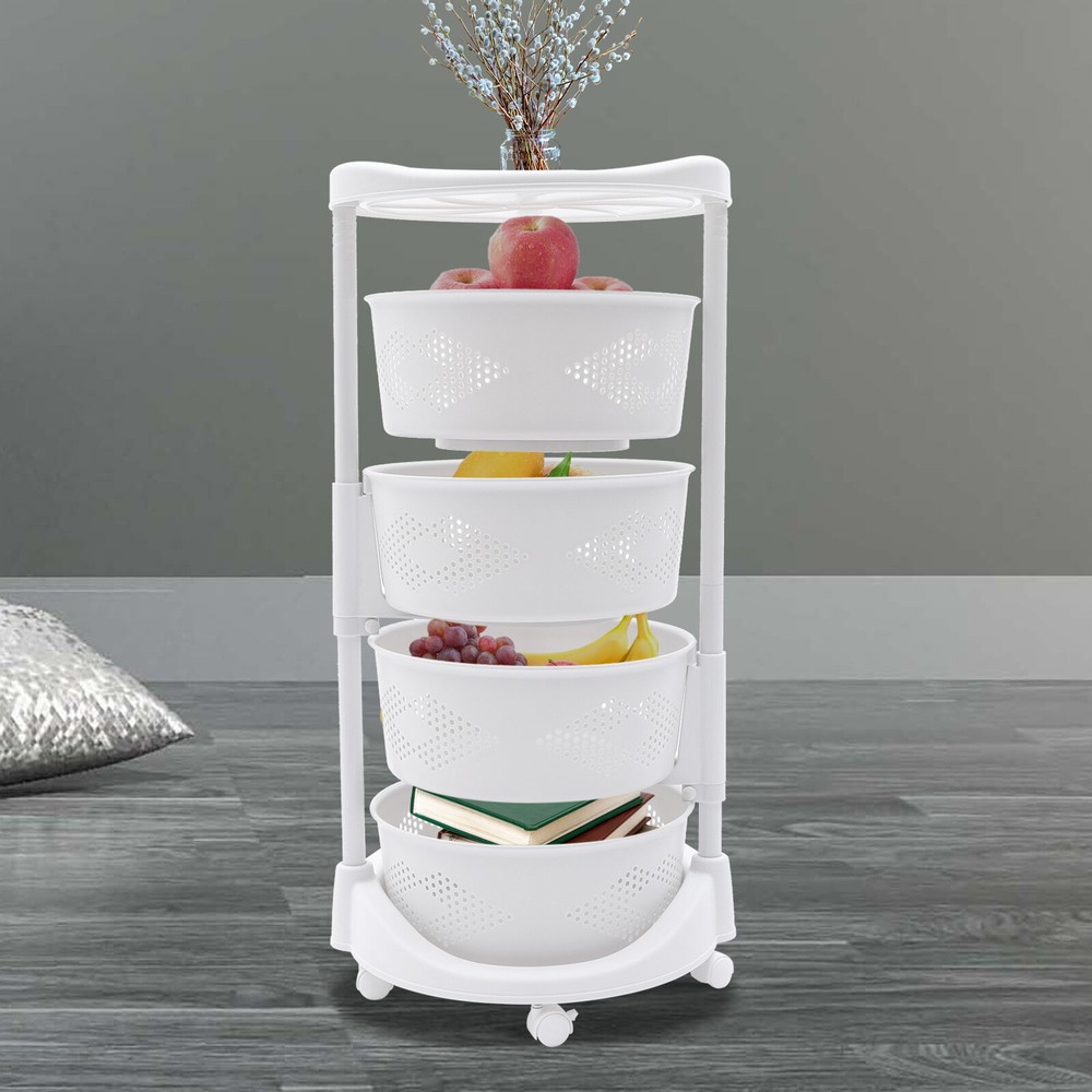 Multi-Layer Kitchen Storage Cart Rotating Basket Vegetable Rack Storage Shelves