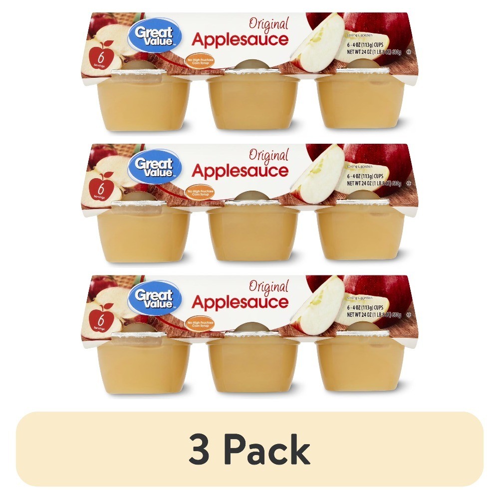 (3 pack) Original Applesauce, 4 oz, 6 Count