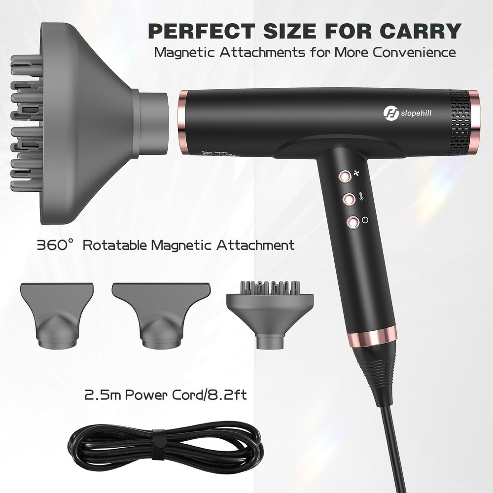 slopehill Professional Ionic Hair Dryer with Diffuser - Lightweight, Compact,...