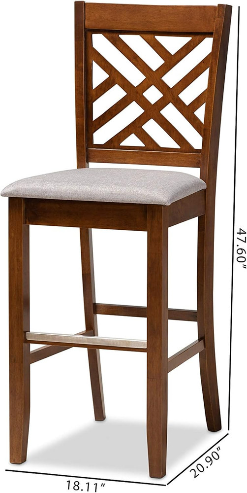 Modern Grey Fabric & Walnut Bar Stool Set - 2-Piece Design