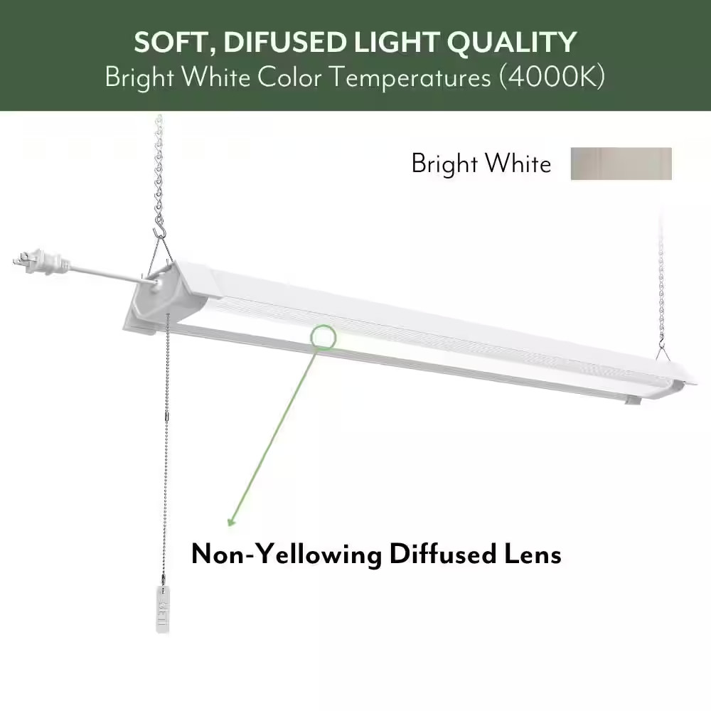 3.5 Ft. 65-Watt White Workshop LED Linkable Shop Light with Pull Chain 6200 Lume