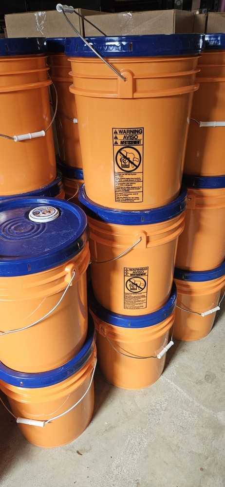 Orange Plastic Water Barrel Drum with Removable Top, Blue Lid & Handle