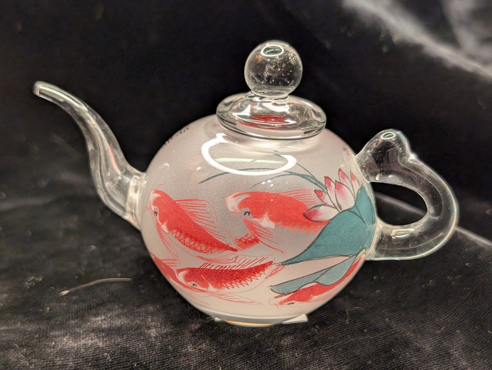Handmade Reverse Painted Glass Tiny 3in Teapot Chinese