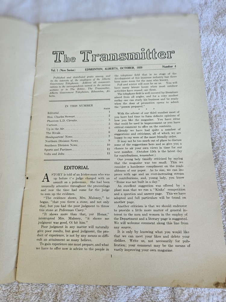 1920 " The Transmitter " October Issue Great Pics Information