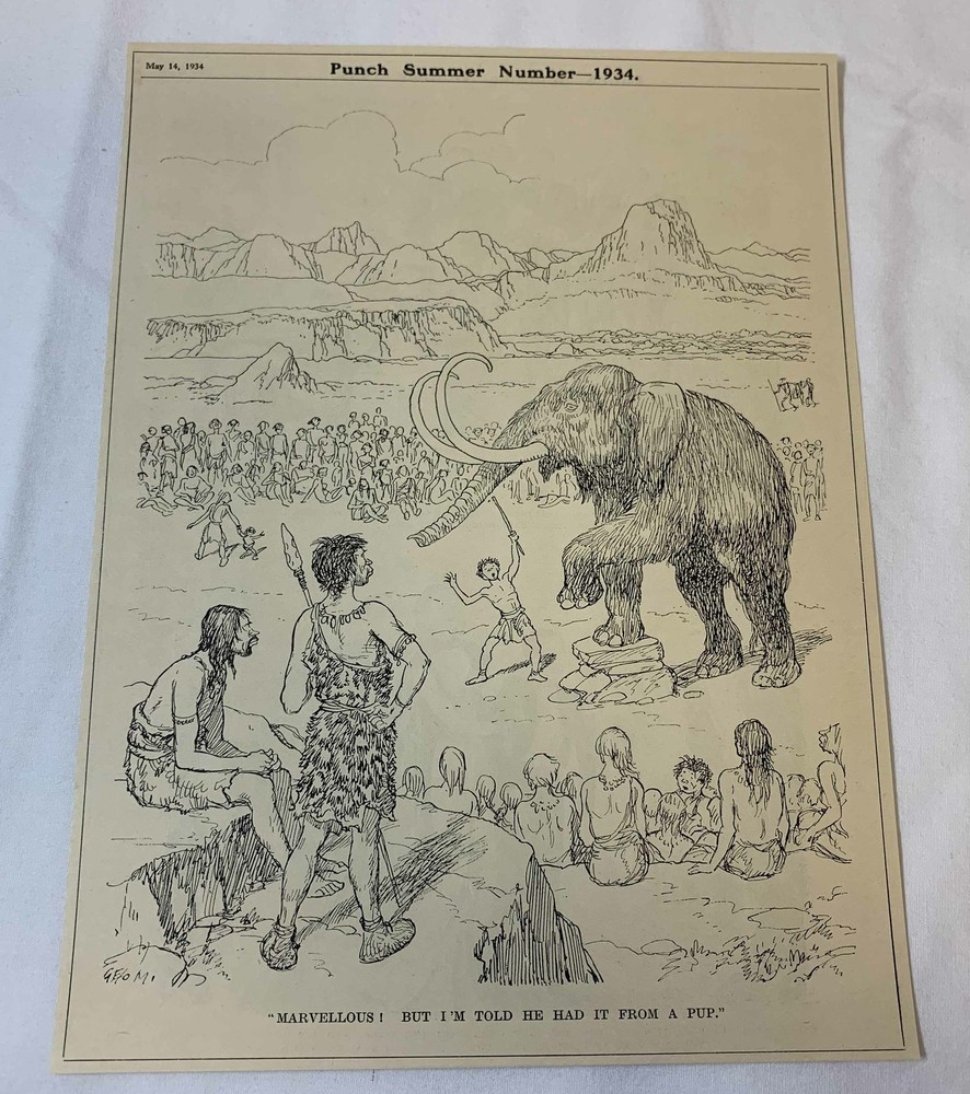 1934 cartoon page ~ CAVEMAN TRAINING MASTADON
