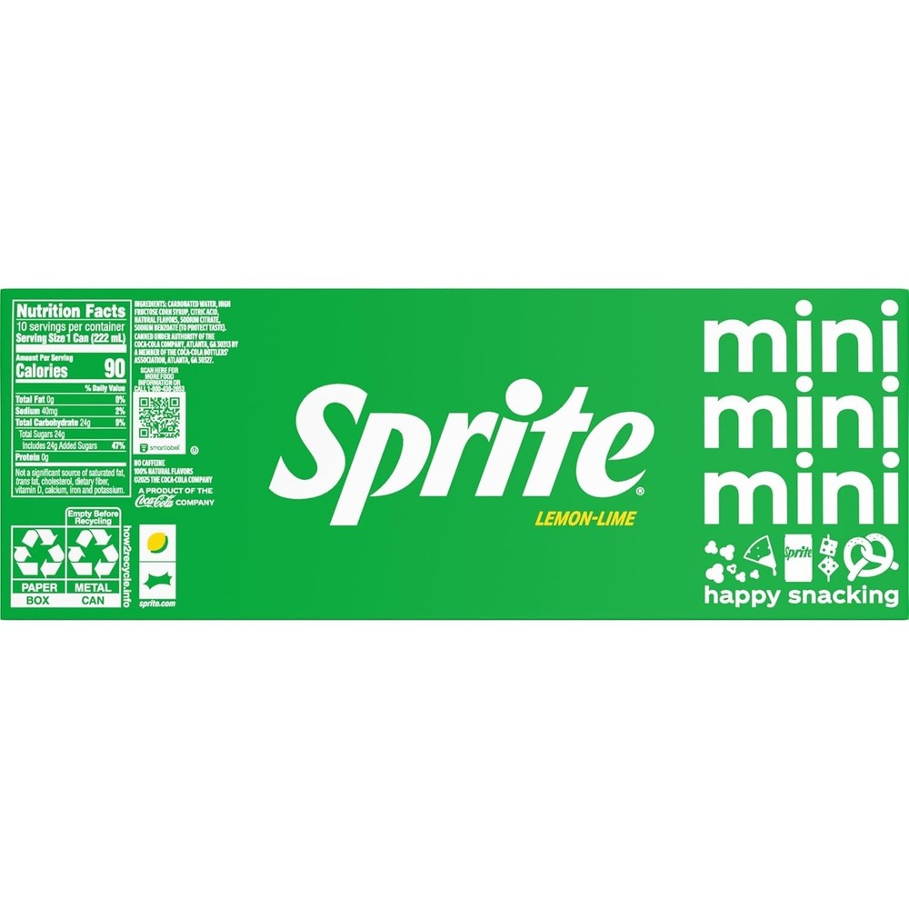 Sprite Lemon Lime Soda Soft Drinks, 7.5 fl oz, 10 Pack,Cans